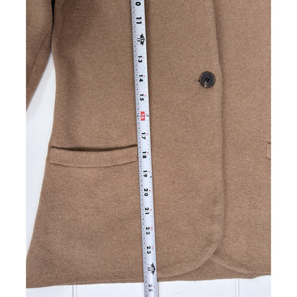 J Crew Knit Sweater Blazer 100% Cotton Jacket Single Button Tan Camel Career S/M - Picture 15 of 16